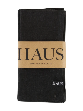 Vintage Linen Noir Napkin Set of 4