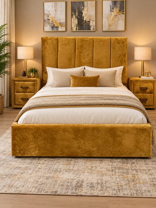 Captivate Gold Bed & Pedestals